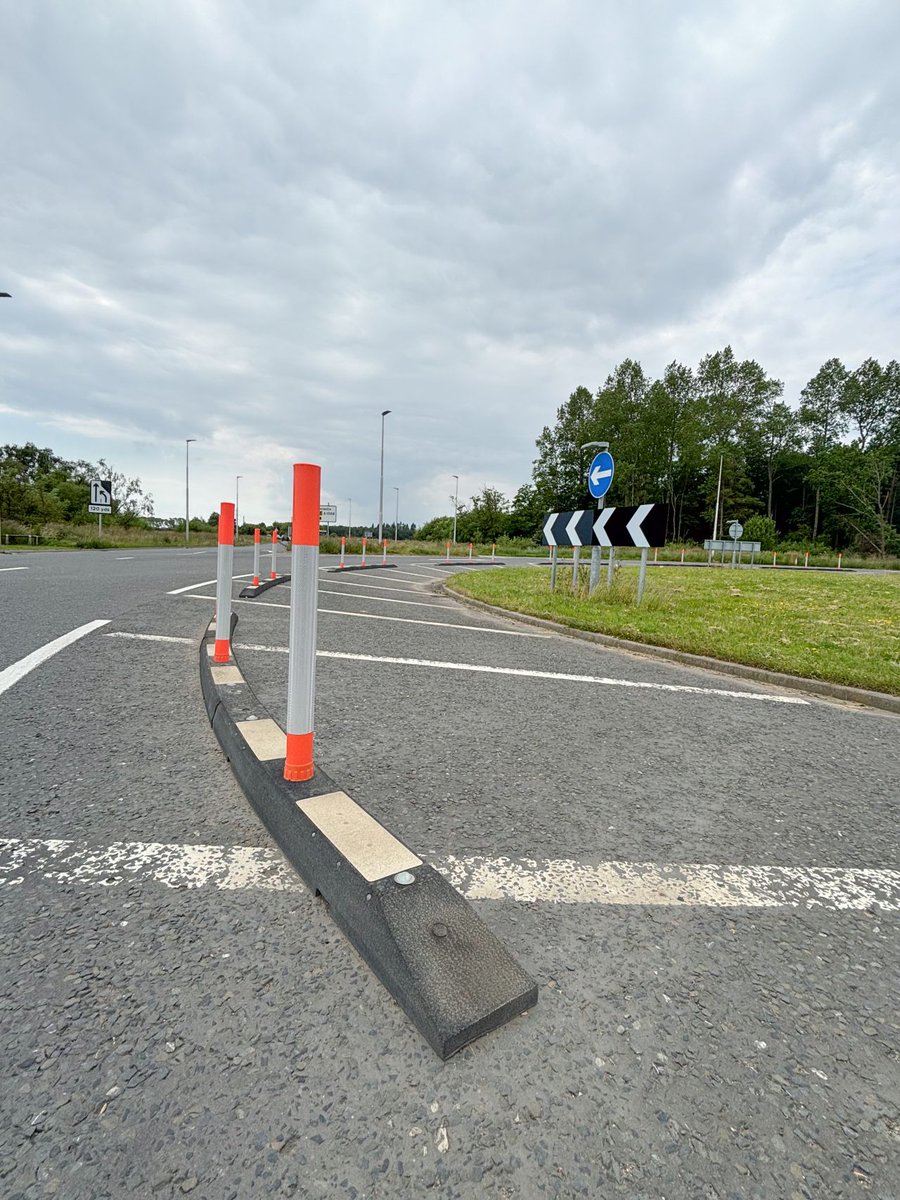 RosehillHighwys's tweet photo. [1/4]Earlier this year, Rosehill’s Narrow Cycle Lane Defenders were successfully installed on a busy roundabout along the A1068 in Northumberland. https://t.co/bliHxUuN5v