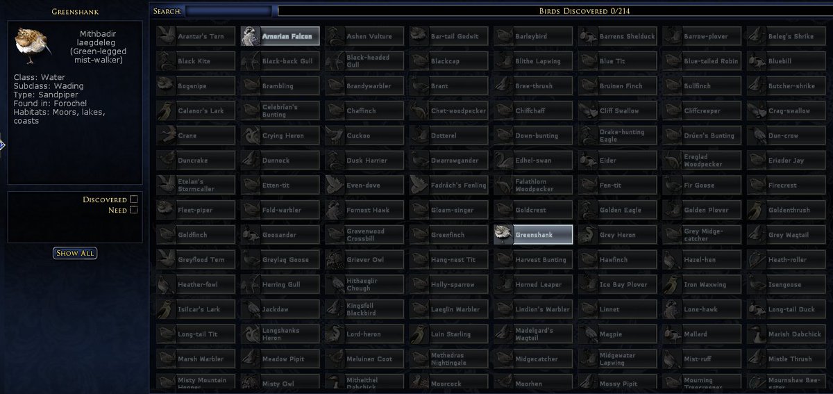 Critters_Lotro's tweet photo. Birding collection panel #lotro #LOTROfamily https://t.co/xuFSQMgr6y
