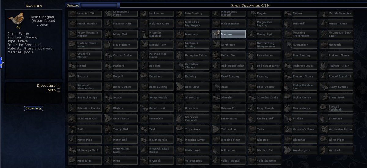 Critters_Lotro's tweet photo. Birding collection panel #lotro #LOTROfamily https://t.co/xuFSQMgr6y