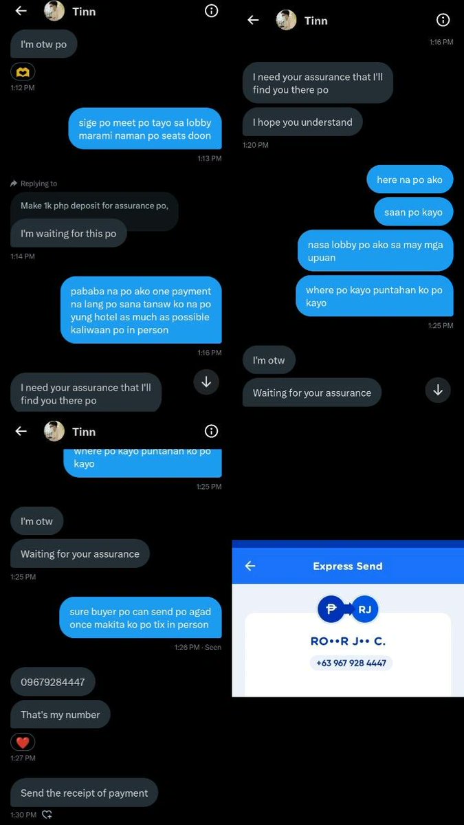 deobuyju's tweet photo. 🚫do not transact🚫
potential scammer
@rocheee0 -> @longzhizhao
trying to sell tickets for different events/concerts all around asia &amp; deleting twts

asking for dp kahit magmeet-up sa loc &amp; sketchy af no proofs

❗beware❗
gcash 09679284447
ro**r j** c.

block &amp; report! 🚨 https://t.co/ykQkIswzpF