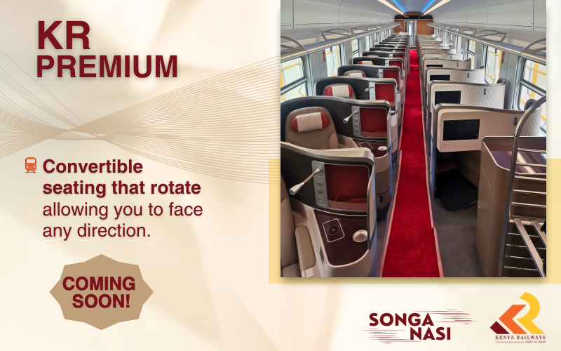 KenyaRailways_'s tweet photo. Introducing KR Premium, luxury at its best. Get ready for an elevated rail journey. #KRPremium #LuxuryTravel https://t.co/6s8GbcqNXp