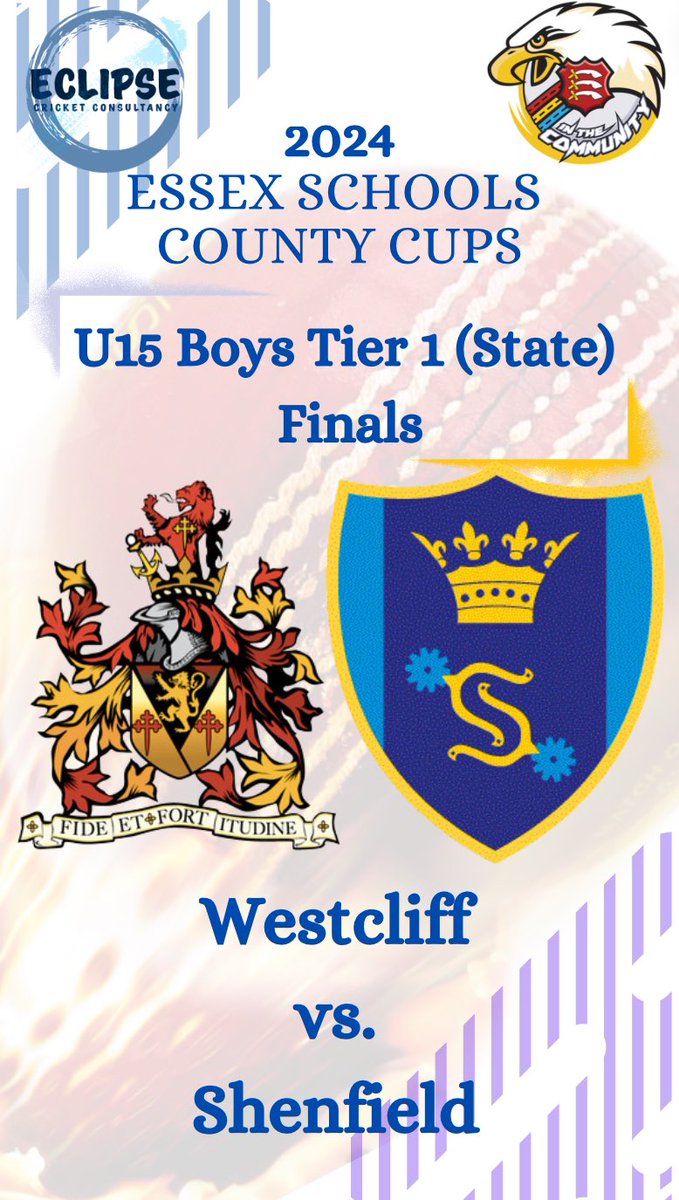 ECLIPSE cricket consultancy ltd. (@eclipsecriccon) on Twitter photo Good to luck to our finalists in todays Tier 1 state school county cup finals <a href="/BillericayCC/">Billericay CC</a>
<a href="/RobertClackPE/">Robert Clack PE</a> <a href="/KEGSPEandSPORT/">KEGS PE Department</a> <a href="/SHSPEDEPT1/">SHSPEDEPT</a> <a href="/WHSforBoys/">Westcliff High School for Boys</a> Good to luck to our finalists in todays Tier 1 state school county cup finals <a href="/BillericayCC/">Billericay CC</a>
<a href="/RobertClackPE/">Robert Clack PE</a> <a href="/KEGSPEandSPORT/">KEGS PE Department</a> <a href="/SHSPEDEPT1/">SHSPEDEPT</a> <a href="/WHSforBoys/">Westcliff High School for Boys</a>