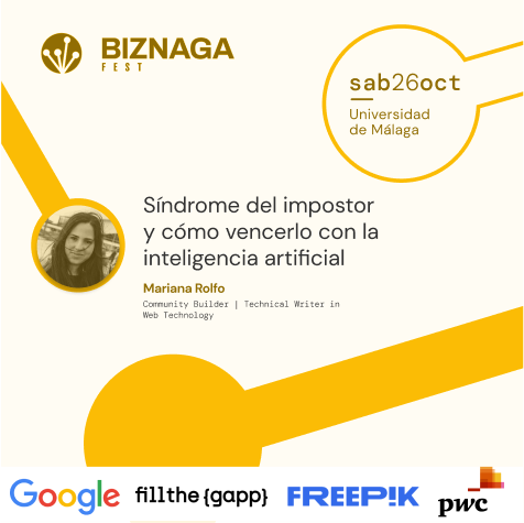 BiznagaFest's tweet photo. ¡¡⚡COMENZAMOS CON NUESTROS PONENTES⚡!!

Marianna Rolfo estará en el BiznagaFest y nos hablará de cómo vencer el temido síndrome del impostor gracias a la inteligencia artificial🤩🤖.

👉👉¡No te pierdas su ponencia el 26 de octubre!👈👈 https://t.co/mV94N4n5fD