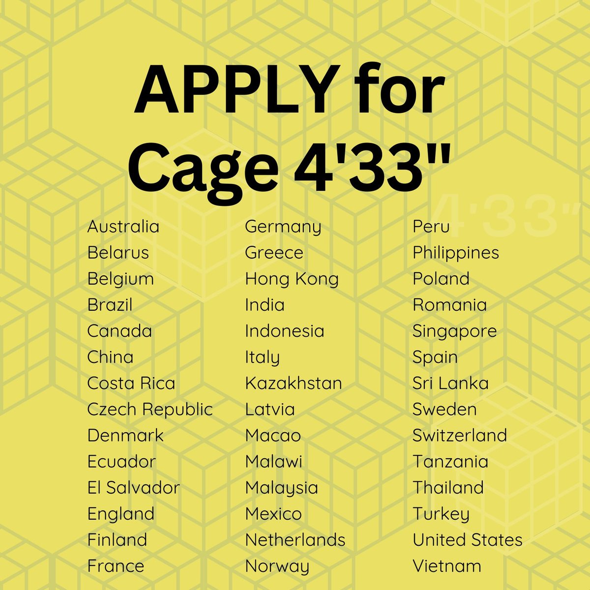 2setSymphony's tweet photo. One week left to participate in Cage 4'33"! 

This is Cage's silent piece (no practice required, just sit with your instrument for 4 minutes). 

https://t.co/0oEchGqPEK https://t.co/lDQ4l5IcSU