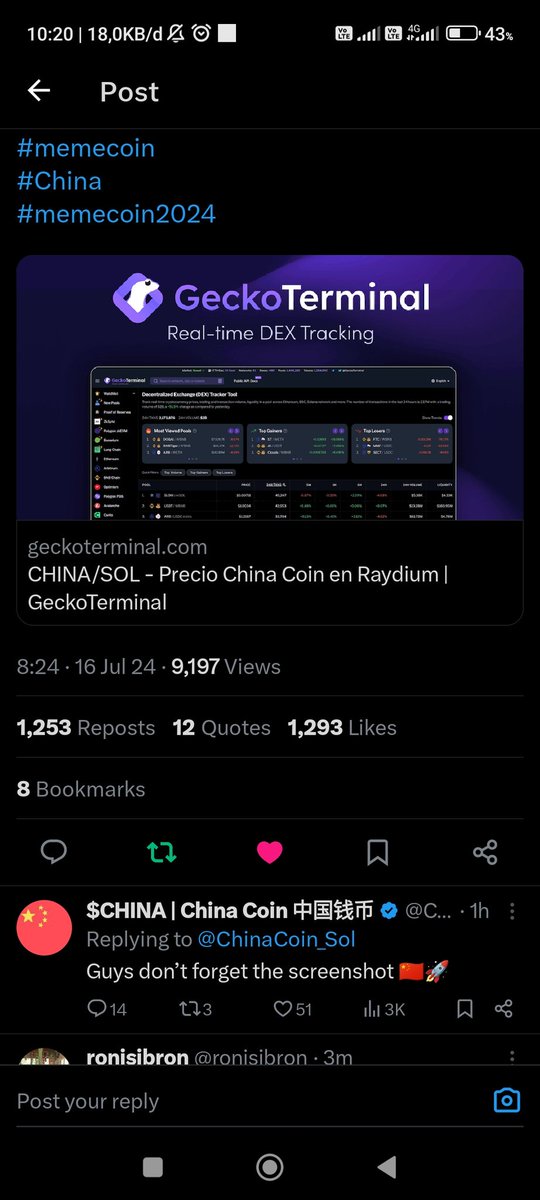 ronisibron's tweet photo. @ChinaCoin_Sol @GeckoTerminal AvRicvy7wNHBLvxpBHdKTL6ZgcLvMMyLLCqiD2BxdwQB https://t.co/9CsMKH4wng