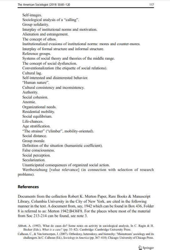 Las instrucciones de Merton para un ensayo final de un curso sobre aplicar la teoría en la investigación empírica en 1951 (disponible gracias a Swedberg intruseando unas cajas en las biblioteca en Columbia)