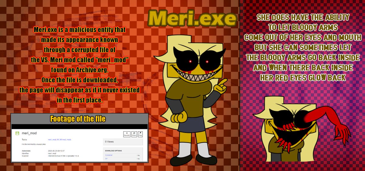 robby1scool's tweet photo. Meri.exe
New Reference Sheet!
I did made the old reference sheet alot better but
I did have to use the same meri.exe art from the old reference sheet but I also did gave her an ability and some stuff (maybe)
#fnfmeri #meriexe #exeoc #execommunity https://t.co/HpTNkgyK8c