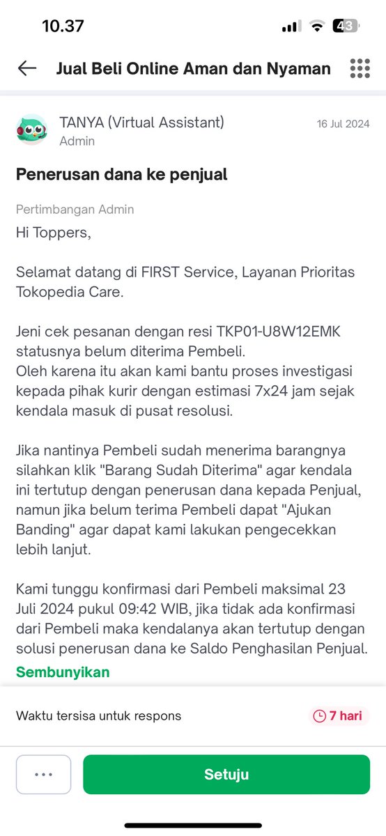 deVicz's tweet photo. @YLKI_ID barang sy ga terima tp di paksa tuk setuju meneruskan dana ke penjual gimana ini ?  @TokopediaCare  aneh2 pusat resolusinya ngaco !!!! @BPKN_RI https://t.co/b9Sfy0S8Nn