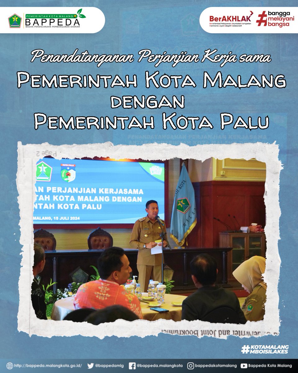 bappedamlg's tweet photo. #NawakNgalam &amp; #NawakPerencana

Kepala Bappeda mengikuti kegiatan penandatanganan perjanjian kerja sama antardaerah oleh Pj. Wali Kota Malang dengan Wali Kota Palu serta Kepala BKPSDM Kota Malang dengan BKPSDM Kota Palu. 

#PemkotMalang
#BappedaKotaMalang https://t.co/zL04aWJZIz