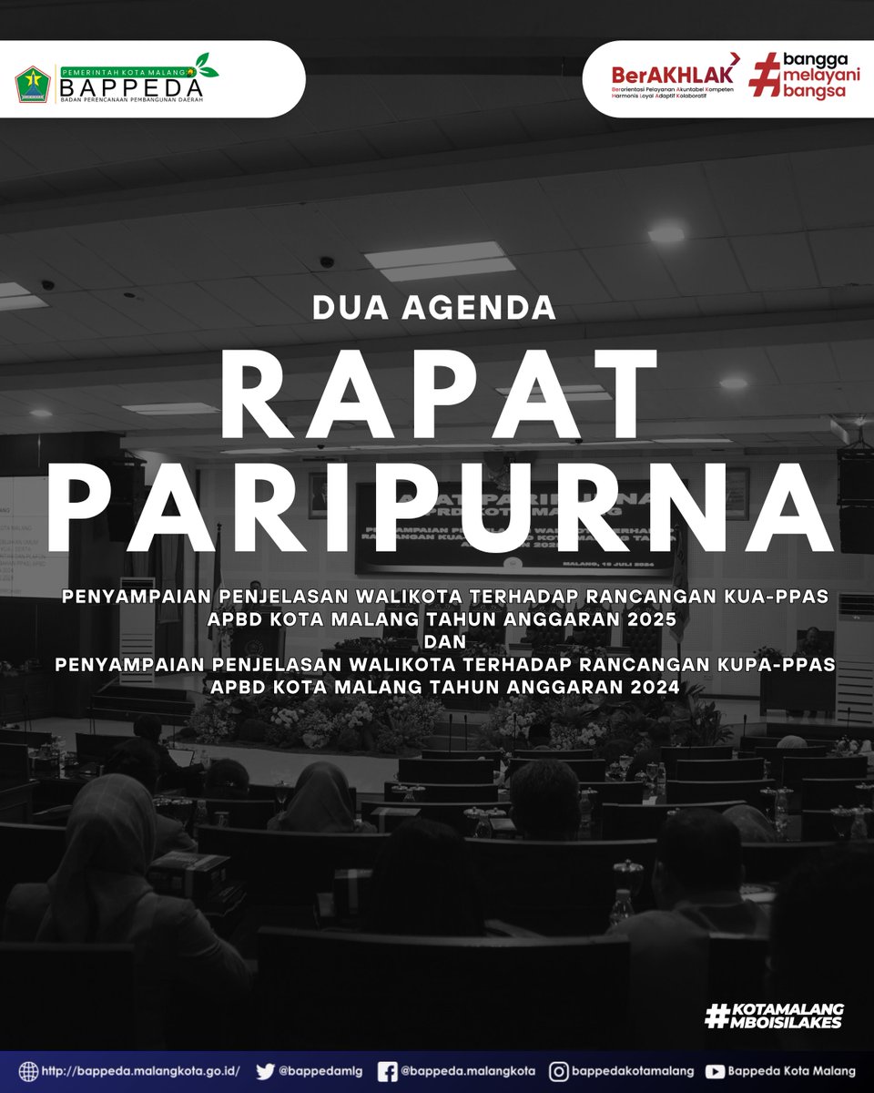 bappedamlg's tweet photo. #NawakNgalam &amp; #NawakPerencana

Kepala Bappeda mengikuti dua agenda Rapat Paripurna yaitu:
Penyampaian Penjelasan Walikota Terhadap Rancangan KUA-PPAS APBD Kota Malang Tahun Anggaran 2025 

#PemkotMalang
#BappedaKotaMalang https://t.co/WaDsrdeTeH