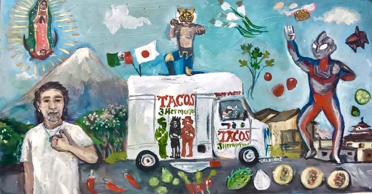 mundolibrearts's tweet photo. Ex-voto (painting of grattitude) de Yamato @3hermanos_df 🇯🇵 (Tokyo, Japan) featuring Tiger Mask &amp; Ultraman

Painting by Teresa Irene Barrera 🇲🇽 (2022) https://t.co/pOZF3DpSfW