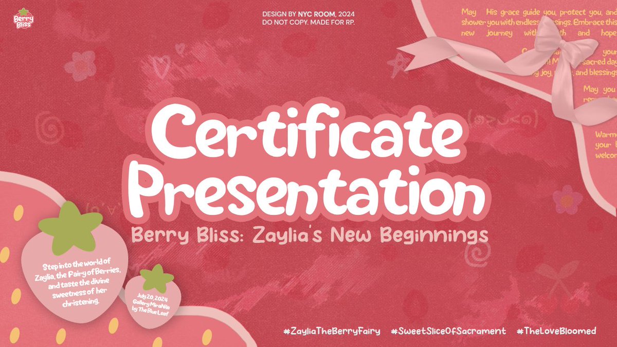 BERRYBLlSS's tweet photo. ㅤ

     ᯓ 𝓑erry 𝓑liss: 𝓩ayliaʼs 𝓢weet 𝓑eginnings
     🍓 Certificate Presentation ૮₍´˶• . • ྀི₎ა

ㅤ https://t.co/p3AZldN6Uz