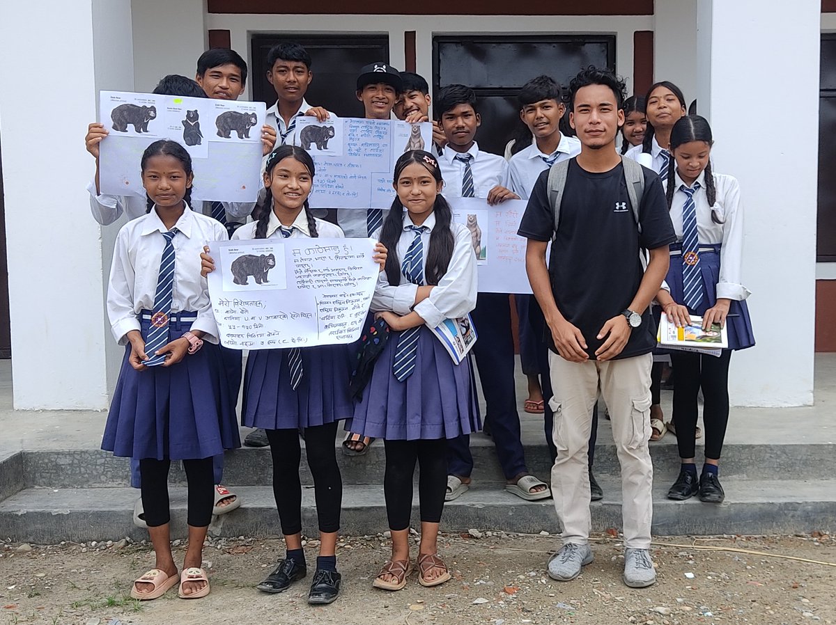 kingpaudel's tweet photo. Students learn about sloth bears through our outreach activities in Nepal's Terai and Siwalik regions. @IBAbearbiology  #slothbear #conservation #Nepal https://t.co/DVWO1POsVN