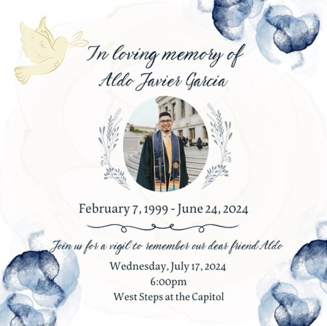 NickensAndrew's tweet photo. #CALeg please join us Wednesday at 6:00pm at the West Steps in memory of Aldo Garcia. https://t.co/13pRJ7BAZe