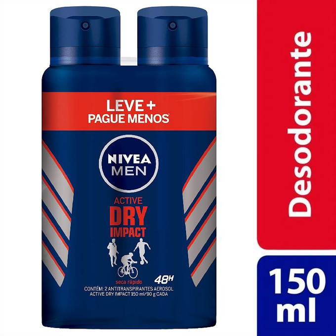Kit Desodorante Aerossol NIVEA MEN Dry Impact 150ML – 2 Unidades, Nivea, pacote de 2