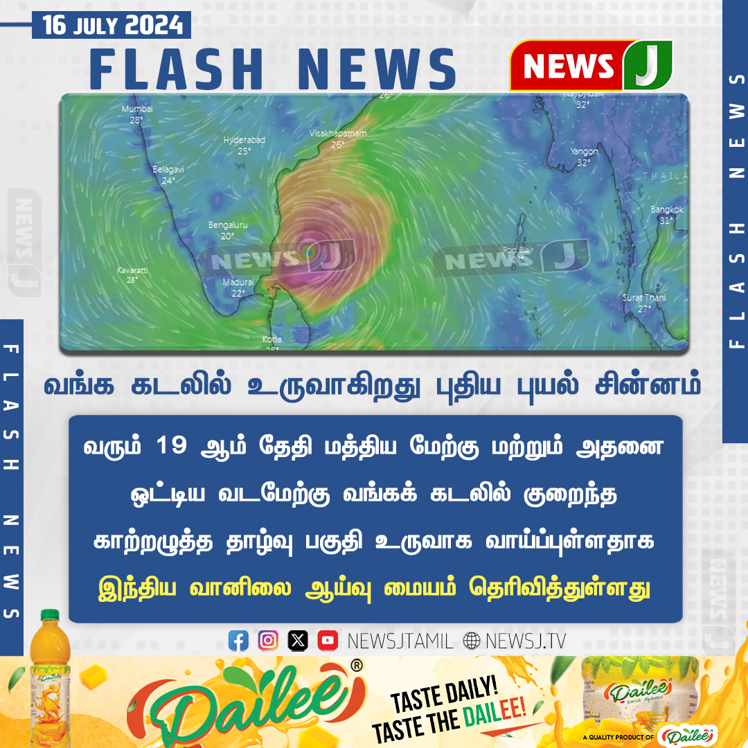NewsJTamil's tweet image. வங்க கடலில் உருவாகிறது புதிய புயல் சின்னம்...
#Storm #Forming #BayofBengal #NewsJ