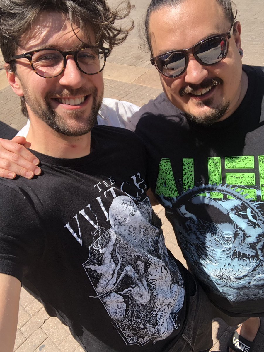 We joke a lot on the podcast about how I pick out horror shirts for recording that match the vibes of the episodes we record. <a href="/captawesome55/">J Combs</a>  joined in last recording. So we had to document the moment (Both shirts are from <a href="/creep_o_rama/">Creep-O-Rama</a> we’re not affiliated, but they rock)