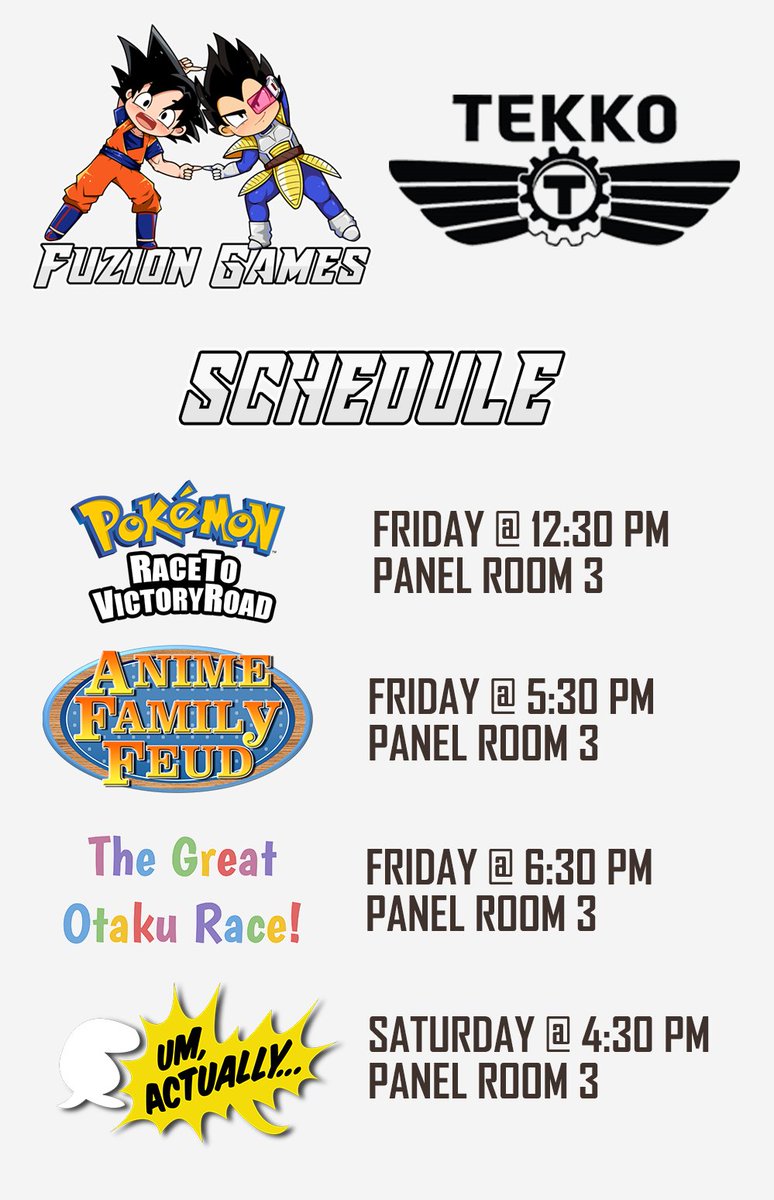 thefuziongames's tweet photo. With Tekko (Pittsburgh) being only a few days away, its about time we get our schedule posted. We look forward to seeing you all at the con! https://t.co/xpYWR495Jc
