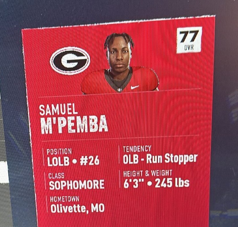 Sam M’Pemba from Olivette is in the game!
<a href="/EASPORTSCollege/">EASPORTSCollege</a> <a href="/GeorgiaFootball/">Georgia Football</a>