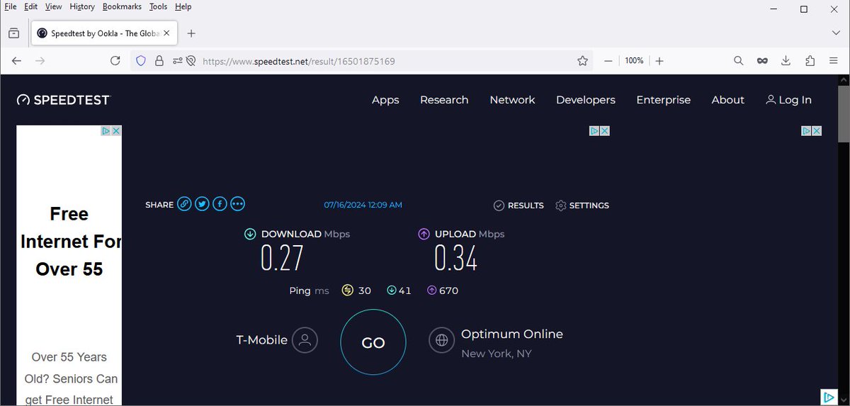 MCommandCEO's tweet image. You should be embarrassed @TMobile @TMobileHelp We're paying $50 a month for 5G high speed business internet and aren't even getting .5Mbps on the #unthrottled test site??? WTF IS THIS??? Check out my @Speedtest result! #Tmobile #TmobileHelp speedtest.net/result/1650187… #speedtest