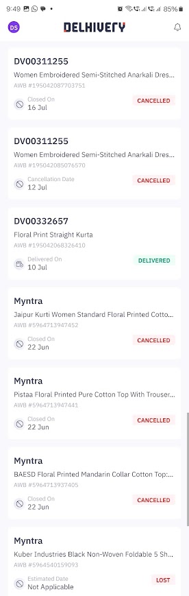 di_ess's tweet photo. @delhivery @help_delhivery Your agents are falsely cancelling deliveries and pickups showing multiple fake attempts in my area. Please take care. There is no way to bypass your useless IVR and speak to your Customer Care. https://t.co/sXlTIcRSEs