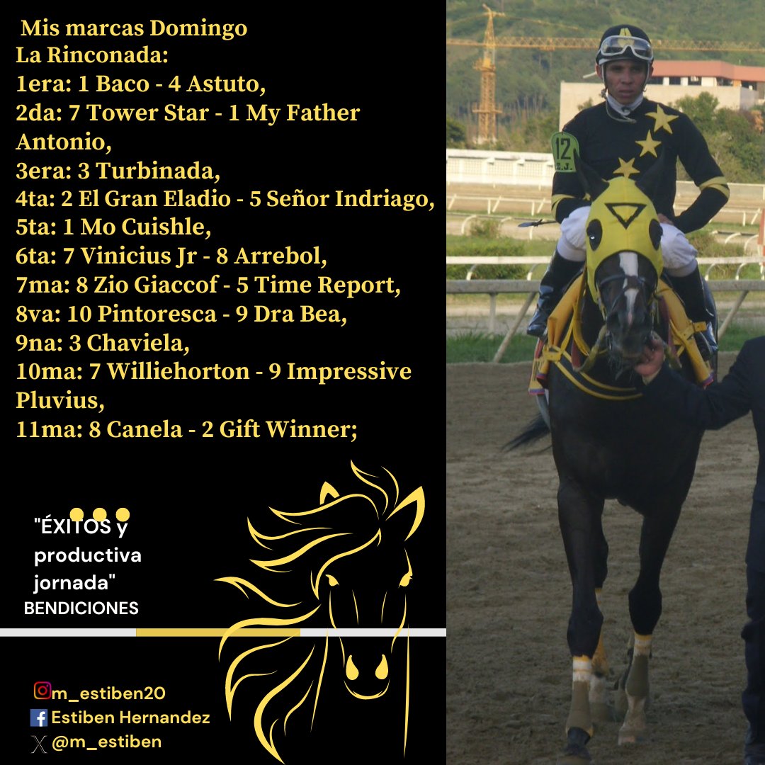 #HIPISMO MIS MARCAS ADELANTADAS DOMINGO LA RINCONADA...!! OJO: DE HABER RETIRADOS SE CAMBIARAN CON ANTICIPACIÓN, OTRA COSA SI NO LE GUSTA NINGUNO NO LOS JUEGUES; YA QUE NO ES OBLIGADO, BENDICIONES...!!!
