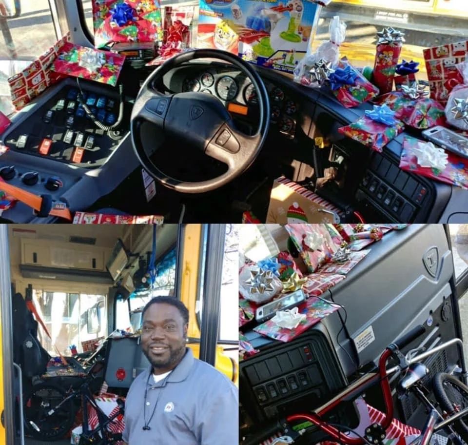 fasc1nate's tweet photo. Curtis Jenkins, an elementary school bus driver, asked every kid on his bus what they wanted for Christmas. He bought every child a gift. https://t.co/2d9AXI8Acf