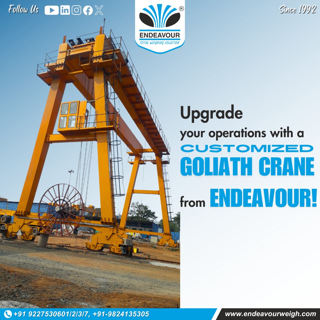 endeavourweigh's tweet image. Upgrade your operations with a customized Goliath Crane from Endeavour!

Contact Us:
+91-9824135305
info@endeavourweigh.com
endeavourweigh.com/product/gantry…

#GoliathCrane #CustomizedSolutions #MaterialHandling #HeavyLifting #EndeavourWeigh #IndustrialInnovation