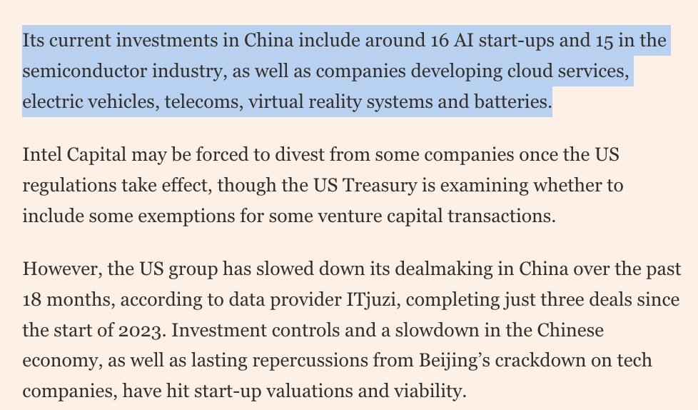 Ray Wang (@rwang07) on Twitter photo Ironic, that Intel is the BIGGEST RECEIVER of the CHIPs Act..
From a purely investing perspective, this is a good portfolio if we only look at the industries Intel Capital has invested in, aligning with China's focus.
Great work by <a href="/FT/">Financial Times</a> <a href="/FinancialTimes/">Financial Times</a>
ft.com/content/0217ca… Ironic, that Intel is the BIGGEST RECEIVER of the CHIPs Act..
From a purely investing perspective, this is a good portfolio if we only look at the industries Intel Capital has invested in, aligning with China's focus.
Great work by <a href="/FT/">Financial Times</a> <a href="/FinancialTimes/">Financial Times</a>
ft.com/content/0217ca…