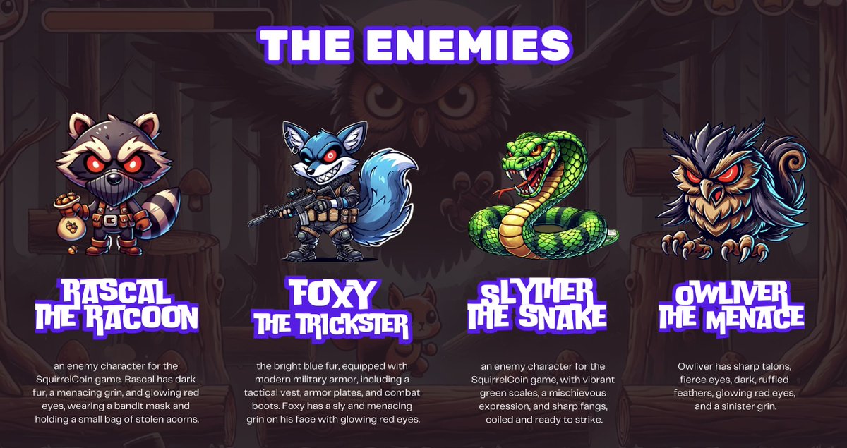 Squirrelonbase's tweet photo. Hey everyone, great news! Our team has just updated the 'Enemies' chapter on our website.  Check em out! https://t.co/hqvCVCDNq7