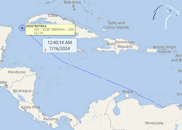 FlconEYES's tweet photo. MONTESTENA 9585883
Tanquero de petróleo crudo

Como siempre miro todo alrededor de #Cuba, me salta la atención este tanquero que vine desde #JoseTerminal #Venezuela, bordeando ahora el #CaboSanAntonio sin un destino declarado.

Saludos @DelonArmand, por casualidad alguna info de este buque, que nos pueda apoyar?🤔

Cala: 9m de 17m
Capacidad: 1,075,540 millón de barriles.
#oil #oott #crudo #oilandgas