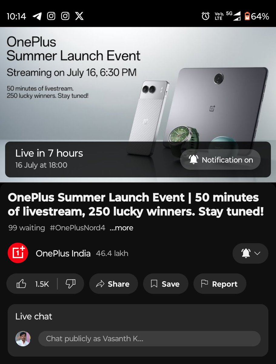 Lovely_Men4's tweet photo. Excited for the OnePlus Summer Launch Event on today at 6:30 PM! 🎉 Join the livestream to catch the unveiling of #OnePlusNord4, #OnePlusNordBuds3Pro, #OnePlusWatch2R & #OnePlusPad2. Don't miss your chance to win exciting prizes! #OnePlusLaunch #OnePlusEvent
@OnePlus_IN https://t.co/SaLGDiVcQg