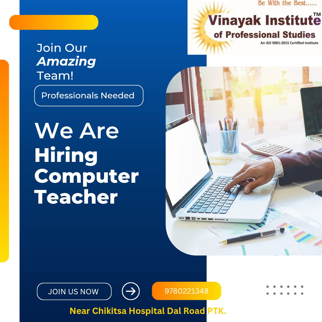 bans10779's tweet photo. We are Hiring Computer Teacher
Skill Required :
• Computer Programming Languages
• Good Subject Knowledge
• Good Communication Skills in English and Hindi.
• Experienced Candidates preferred.
• Motivation
• Results driven
#vipstudies
#vinayak https://t.co/LMYYd3Tmyf