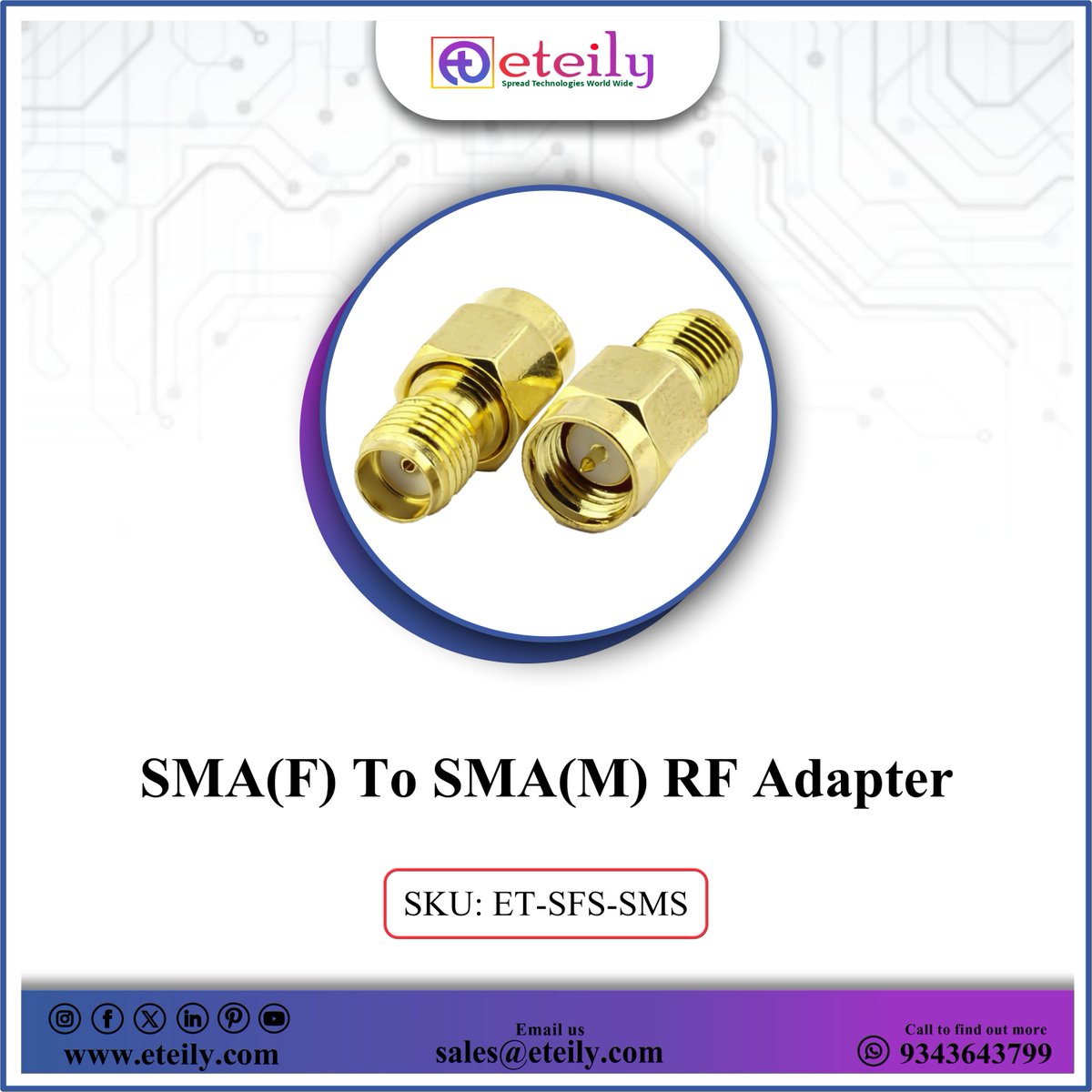 eteilyindia's tweet photo. Eteily Technologies India Pvt. Ltd.

✅SMA(F) To SMA(M) RF Adapter
✅SKU: ET-SFS-SMS

For More Info -
👉Contact Us - 9343643799 📞
👉Website - https://t.co/XVMRv5Iz1s

#eteily #technologies #eteilyindia #eteilymanufacturing #telecom #adapter #rf #rfadapter #sma #india https://t.co/gsws3AU2rJ