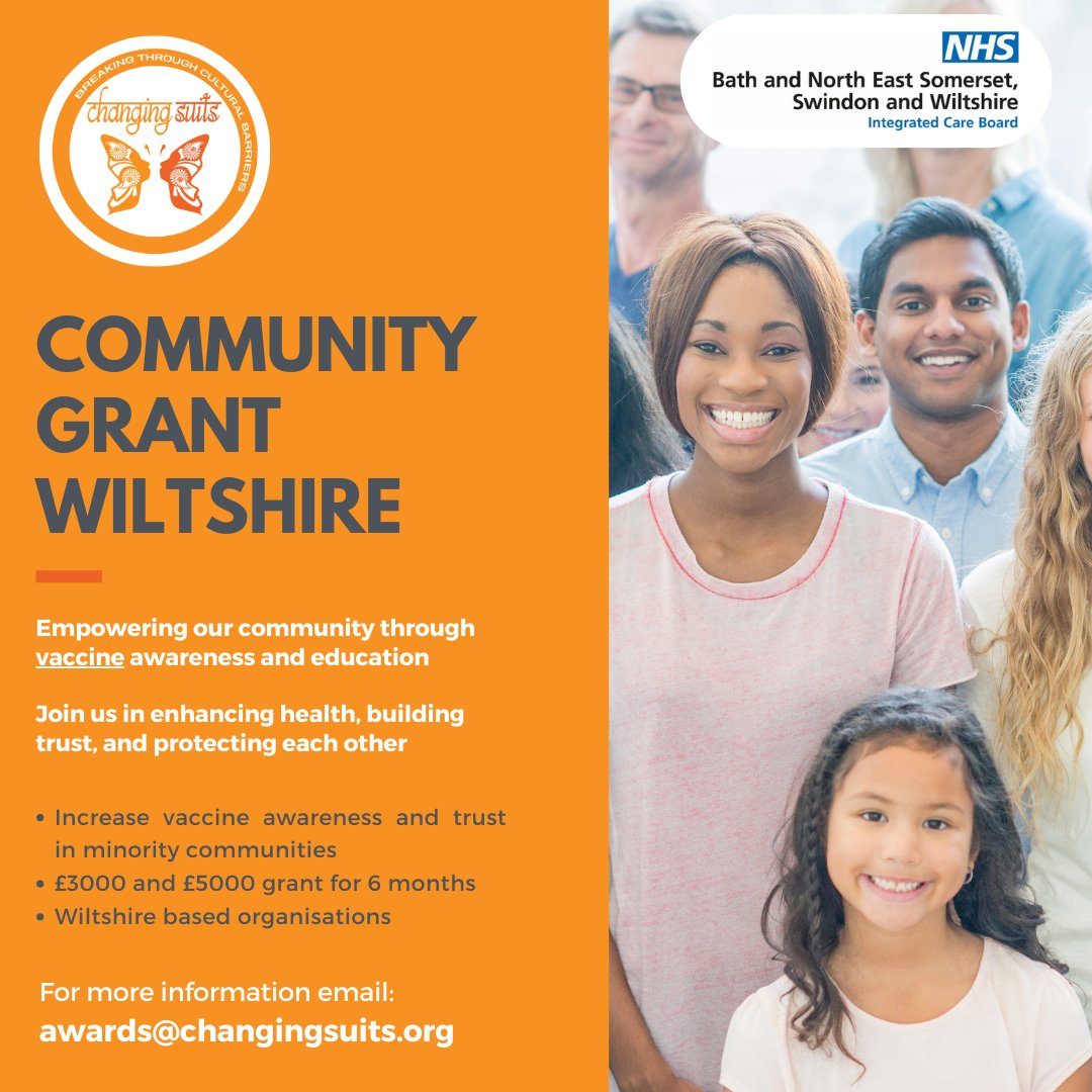 Changing Suits (@changing_suits) on Twitter photo We are excited to partner with NHS BSW ICB to offer grants to community organisations in Swindon and Wiltshire.
Let’s make a positive impact together. For application details and more information, email us at awards@changingsuits.org! We are excited to partner with NHS BSW ICB to offer grants to community organisations in Swindon and Wiltshire.
Let’s make a positive impact together. For application details and more information, email us at awards@changingsuits.org!