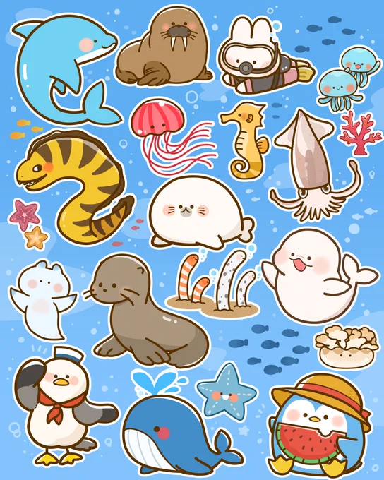 わくわく海のお友達🐟⛵️✨

#illustration #動物のイラスト 