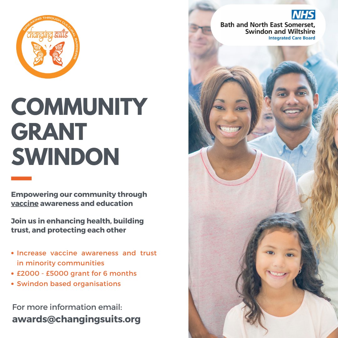 Changing Suits (@changing_suits) on Twitter photo 🌟 Big News from Changing Suits! 🌟
We are excited to partner with NHS BSW ICB to offer grants to community organisations in Swindon and Wiltshire.
Let’s make a positive impact together. For application details and more information, email us at awards@changingsuits.org! 🌟 Big News from Changing Suits! 🌟
We are excited to partner with NHS BSW ICB to offer grants to community organisations in Swindon and Wiltshire.
Let’s make a positive impact together. For application details and more information, email us at awards@changingsuits.org!