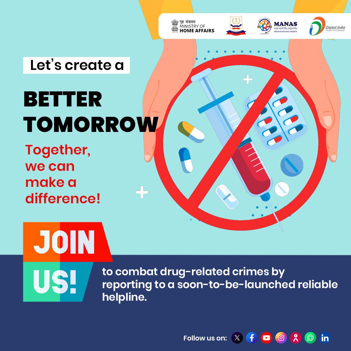 aravindhanIPS's tweet photo. Your voice can help create a better tomorrow. By reporting drug-related crimes to the soon-to-be-launched reliable helpline, you can make a significant difference in our fight against drugs.  #SayNoToDrugs #DrugsFreeBharat
@dg_ncb
@HMOIndia
@PMOIndia
@BhallaAjay26
@PIBHomeAffairs https://t.co/SEFBs3L0BP