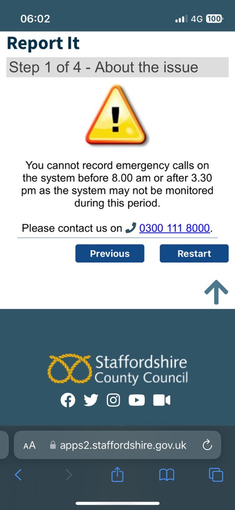 .@StaffordshCC All traffic lights are out at Poplars landfill roundabout (What3Words herbs//hint//menu) but your reporting system isn’t monitored before 8 am.