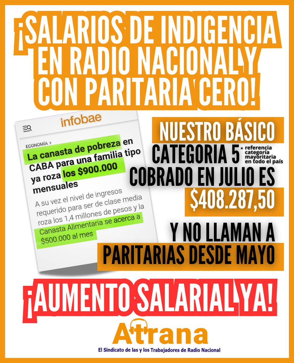 #RadioNacional #AumentoSalarialYa #DefendamosRadioNacional #UnidadDeLosTrabajadores #DefendamosLosMediosPublicos #Inflación #Salario #Paritarias #radiodifusión #AbajoLaReformaLaboral #AbajoElDNU1