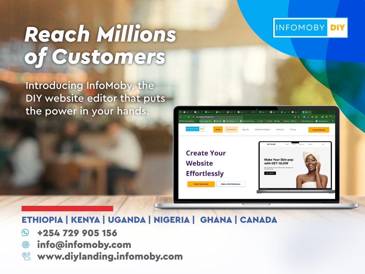 Africa118_Inc's tweet image. Consumers today are tech titans, glued to their smartphones and tablets. They research, shop, and socialize on the go. Are you keeping up? Try InfoMoby, the DIY website editor that puts the power in your hands. Start now: lnkd.in/dUzUAqrW #DIYWebsite #WebsiteEditor