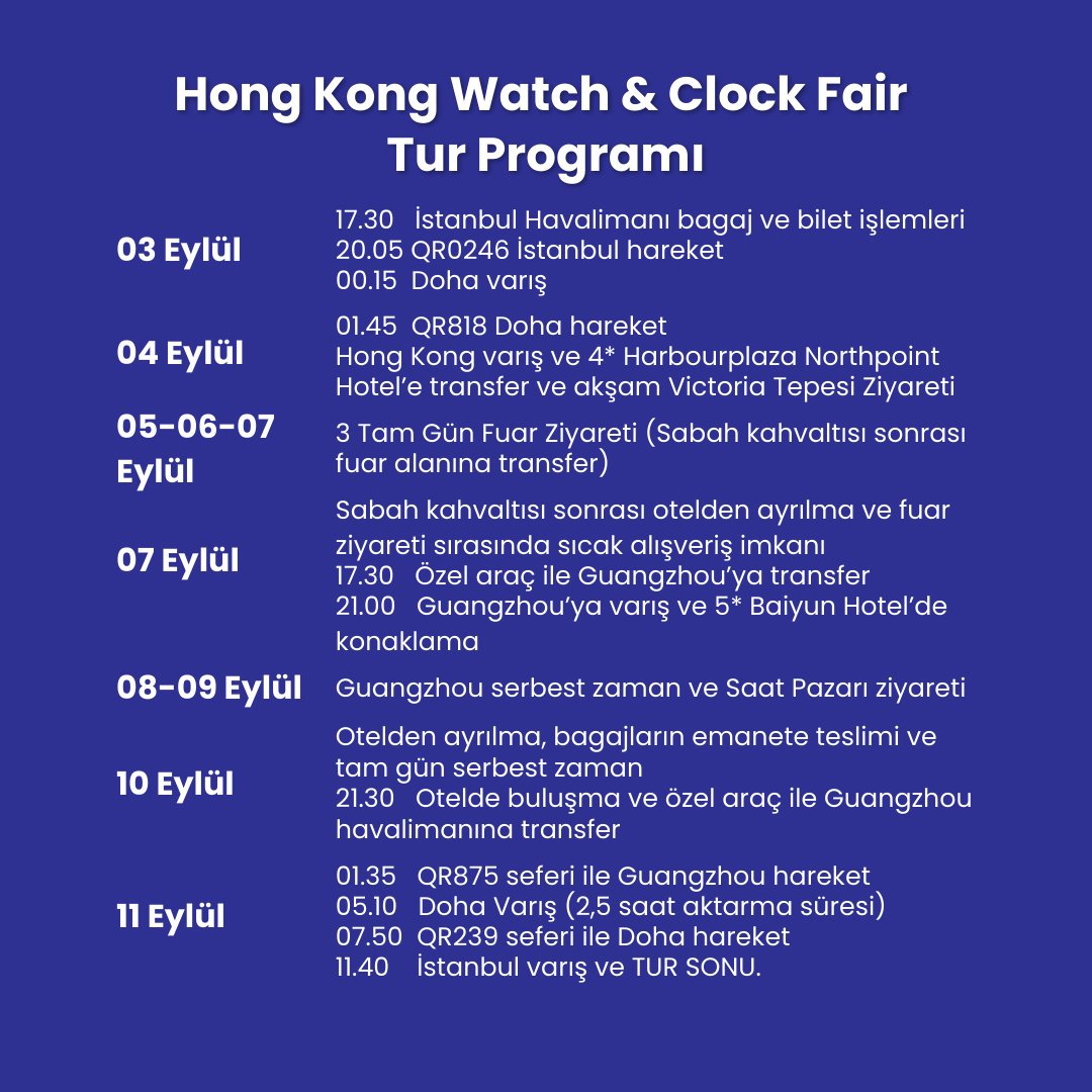 altin_tours's tweet photo. Altın Tours ile duvar saatlerinden kol saatlerine, akıllı saatlerden saatlere dair her şeyi bulabileceğiniz bu fuara katılmaya ne dersiniz? Hong Kong Watch &amp; Clock Fuarı bizlere kapılarını açıyor.Detaylı bilgi ve başvuru için bizimle irtibata geçebilirsiniz.#watch #saat #HongKong https://t.co/KmW5dV8JW1