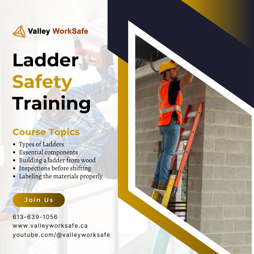 VWorkSafe's tweet image. Secure Your Steps with Ladder Safety Training! 

Ensure workplace safety by mastering ladder use. Valley WorkSafe's Ladder Safety Training covers proper selection, inspections, and placement to prevent accidents.

Get started: valleyworksafe.ca/ladder-safety-…

#LadderSafety #SafetyFirst