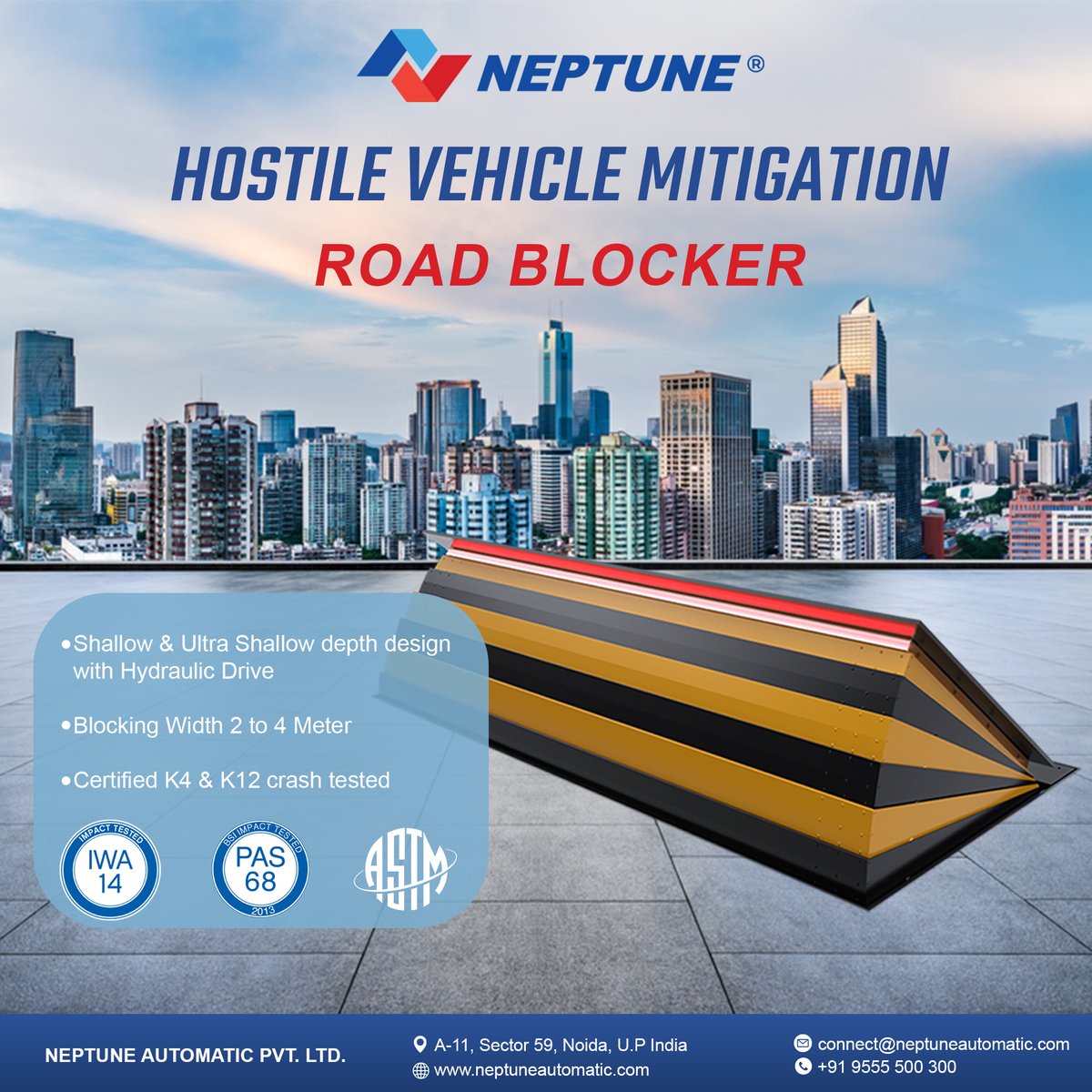 NAPL_Automatic's tweet image. Trusted by experts, built for durability! 
Secure your perimeter with a certified K4 &amp;amp; K12 crash-tested road blocker.  We are proud to partner with TiSo for top-notch hostile vehicle mitigation products. 

Our Website: neptuneautomatic.com

#SecuritySolutions #RoadBlocker
