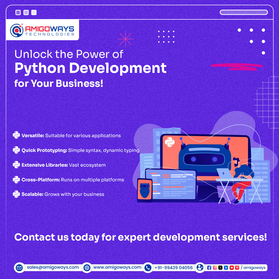 amigoways's tweet photo. ๐ Unlock the Power of Python Development for Your Business! โจ
Contact us for expert development services.๐ผ https://t.co/M1zO3O7v7o
#Amigoways #Letsconnect #PythonDevelopment #TechInnovation #BusinessGrowth #ScalableSolutions #TechTrends #SoftwareDevelopment #PythonPower https://t.co/pD9U3DvKpP