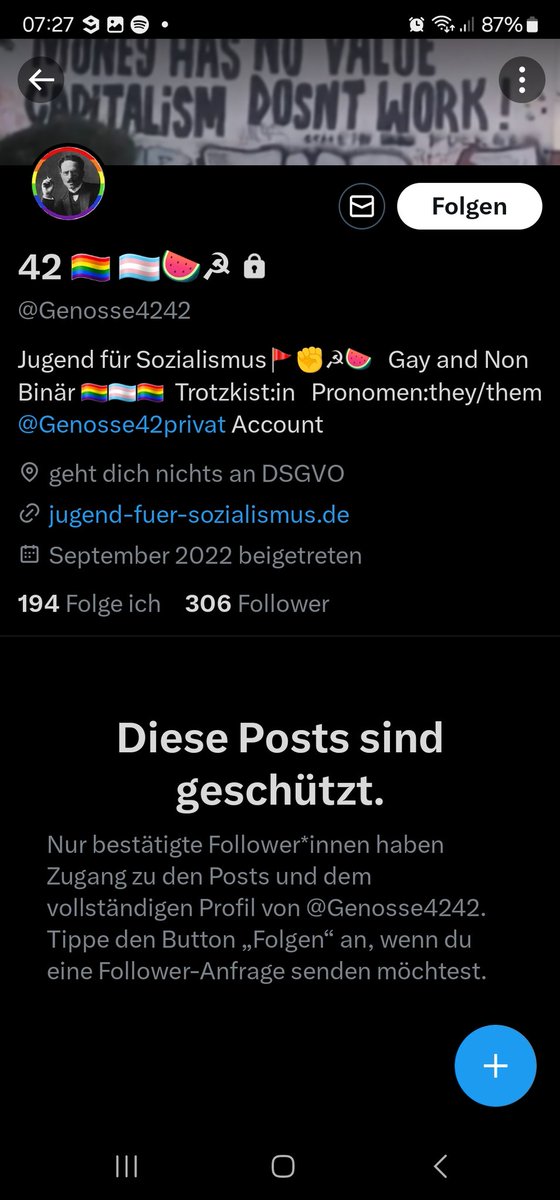 DeanRipper's tweet photo. @Genosse4242 Dann noch den kompletten Account auf privat stellen, nachdem man mal Gegenwind bekommen hat. Peinlicher Lappen https://t.co/InM1Pl9HOu
