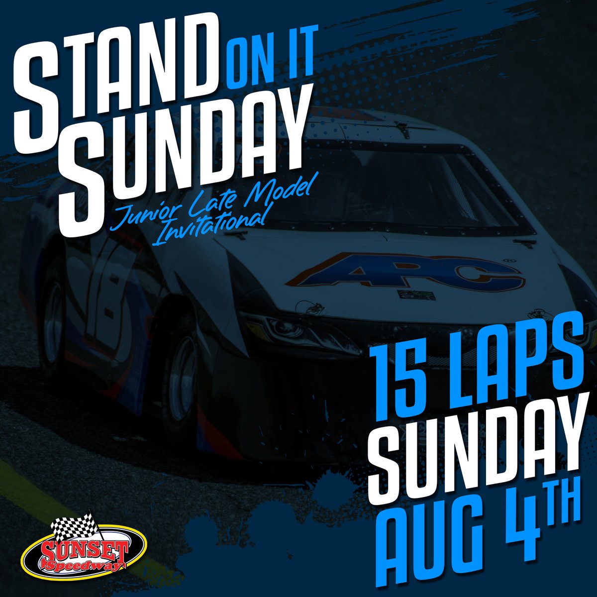 Sunset_Speedway's tweet photo. Sunday August 4th - alongside the much-anticipated Flyin Frank 49 - we play host to the inaugural Stand On It Sunday Invitational for the CPS Junior Late Model division! https://t.co/qaIIhBAXhS