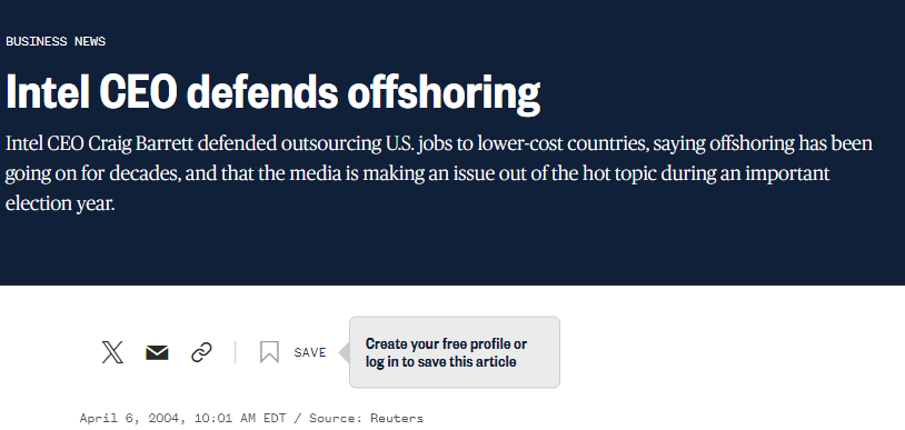 TechNewsGen's tweet photo. #Biden's bailout of #Intel (#ChipAct) is disgusting given that $INTC history of outsourcing #USjobs to India. @JoeBiden Why are US Tax Payers bailing out companies that #outsource? Gee thanks #Bidenomics
Results of outsourcing: https://t.co/BbT5JyD7RV https://t.co/PWvKlweMWZ