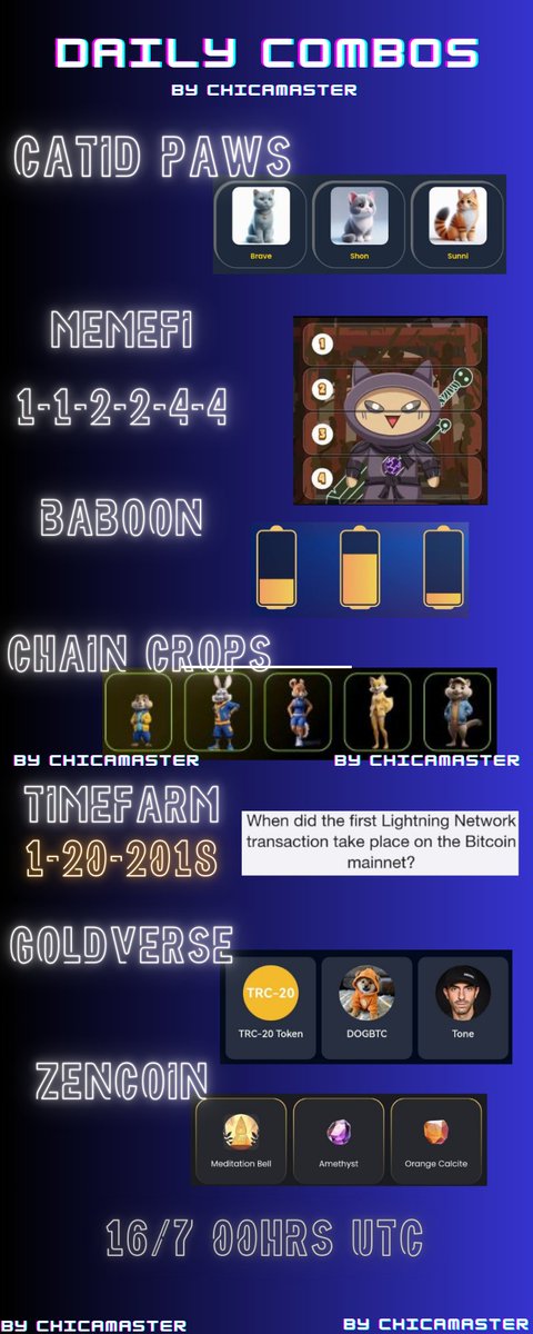 ChicaMaster492's tweet photo. #DailyCombo Combos de hoy #gemz #airdrop #dailycombo #ciphercode #HamsterKombat #Airdrop #memefi #tapswap #pixeltapdailycombo #pixelverse #Goldverse #TelegramAirdrops #gemz #rockyrabbit #Baboon #timefarm #chaincrops #ZenCoin #SpellWallet #TimerFarm
Like❤️ y RT🔃 https://t.co/Sa5LVfzaGX