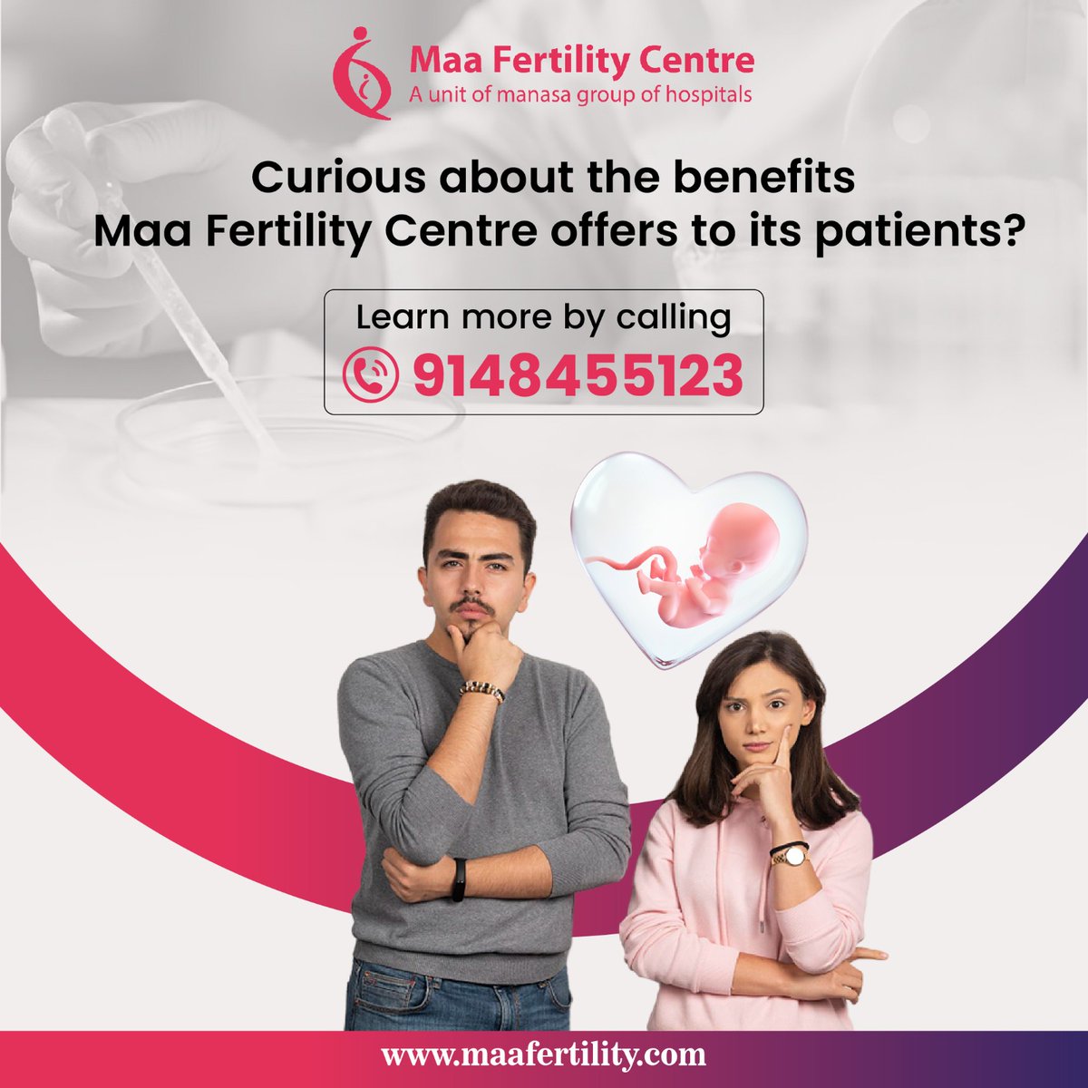 Maafertility's tweet photo. Curious about the benefits Maa Fertility Centre offers to its patients?  At Maa Fertility Centre, we are committed to providing compassionate care and cutting-edge treatments tailored to your unique fertility needs. 
https://t.co/wG7IijtNch | +91 9148455123  #maafertility 
#ivf https://t.co/atNLfGMVCm